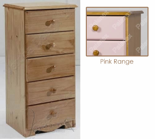 Verona Narrow Chest of Drawers 5 Drawer | Pink